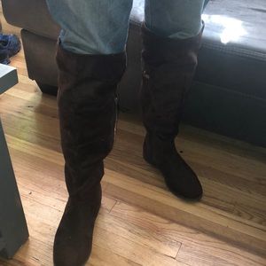 NEW brown suede over the knee wide calf boots 11